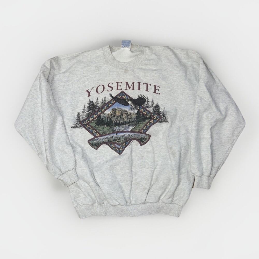 Vintage Yosemite Crewneck Sweater XL Gray 23x24 Outdoors Hiking USA Western